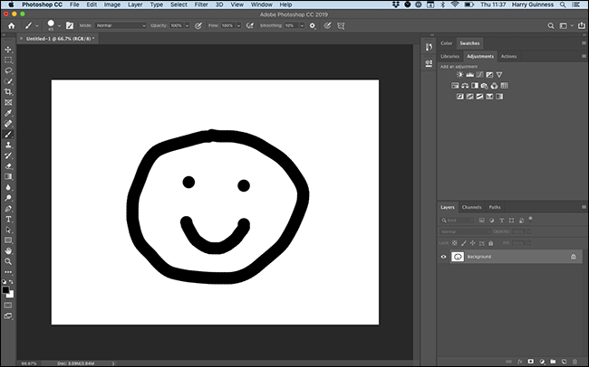 Uma pintura de um smiley no Photoshop.
