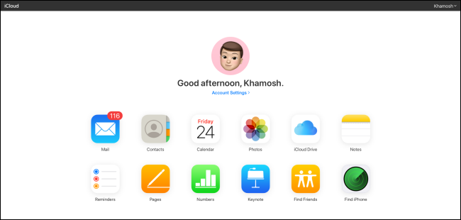 Сайт iCloud.