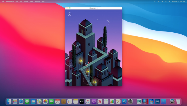 "Monument Valley 2" berjalan di macOS melalui Rosetta 2.