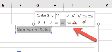 Meniul de formatare a casetei de text pop-up în Excel