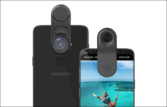 三星智能手機上的兩個 Olloclip 卡扣式鏡頭。