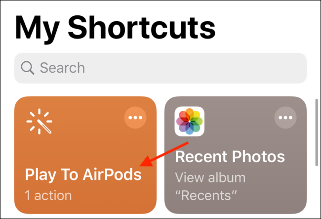 Kısayollardan AirPods'ta Oynat kısayoluna dokunun