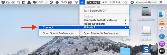 Bluetooth'ta AirPods menüsünden Bağlan'a tıklayın