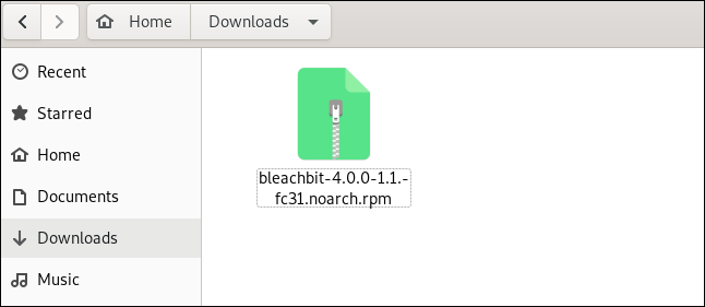 Fișierul de instalare BleachBit în folderul „Descărcări”.