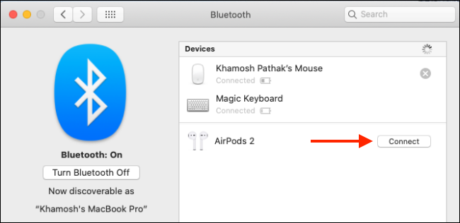انقر فوق Connect لإقران AirPods مع Mac