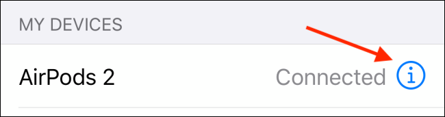 اضغط على زر i بجوار AirPods