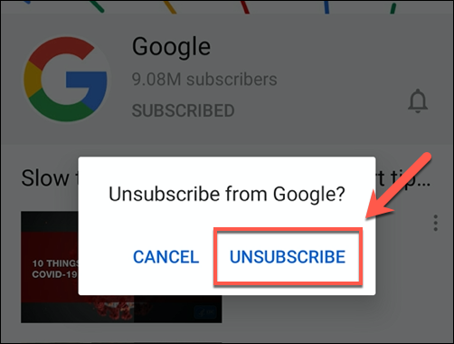YouTubeチャンネルから退会するには、[退会]をタップします