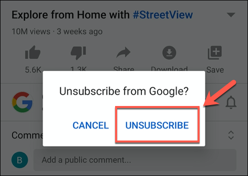 YouTubeチャンネルから退会するには、[退会]をタップします