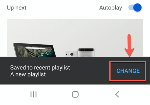 [変更]をタップして、保存したYouTube動画の配置場所を変更します