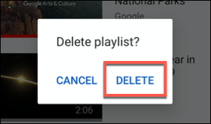 [削除]をタップして、YouTubeプレイリストの削除を確認します