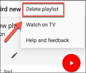 YouTubeアプリでプレイリストの削除を開始するには、[プレイリストの削除]をタップします