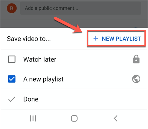 [新しいプレイリスト]をタップして、新しいYouTubeプレイリストを追加します
