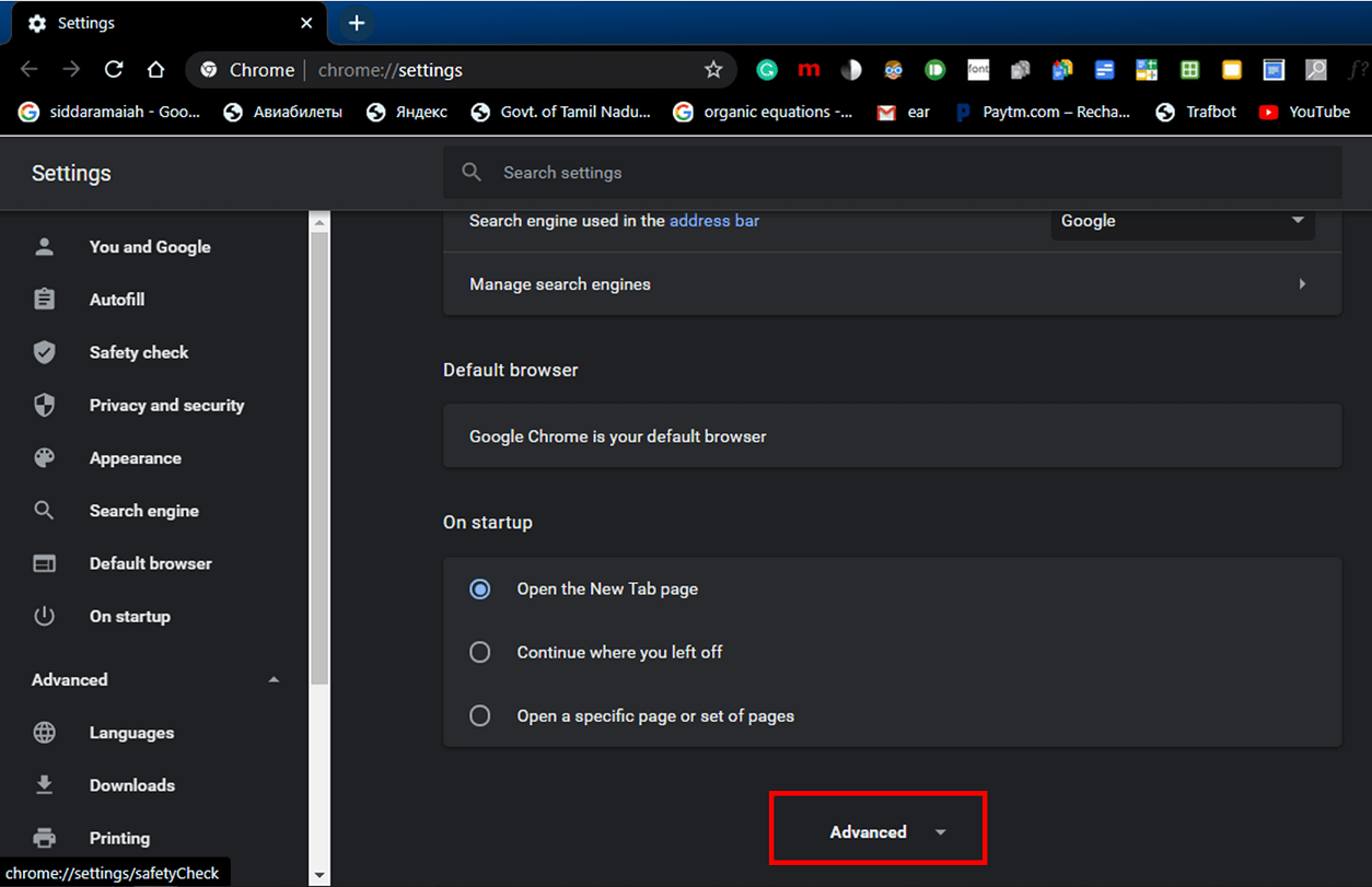 Trouvez une option intitulée "Avancé" | Utilisation élevée du processeur et du disque Windows 10