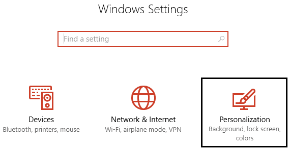 wybierz personalizację w Ustawieniach Windows