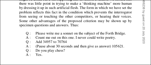 Uma lista de perguntas e respostas do PDF do papel de Turing.