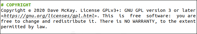 Seção de direitos autorais de uma página de manual em markdown.