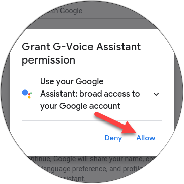 [許可]をタップして、アプリにGoogleアシスタントの使用を許可します。
