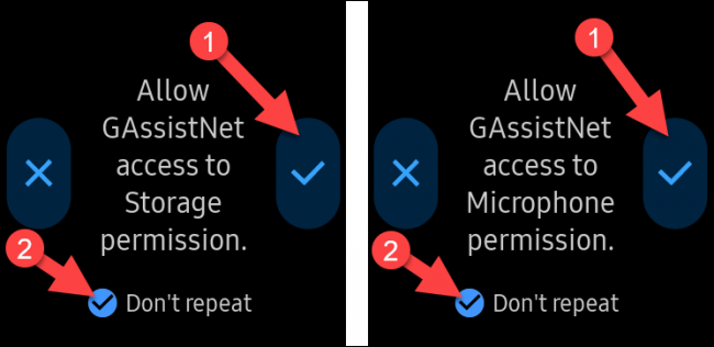 GAssistに時計のストレージとマイクへのアクセスを許可します。