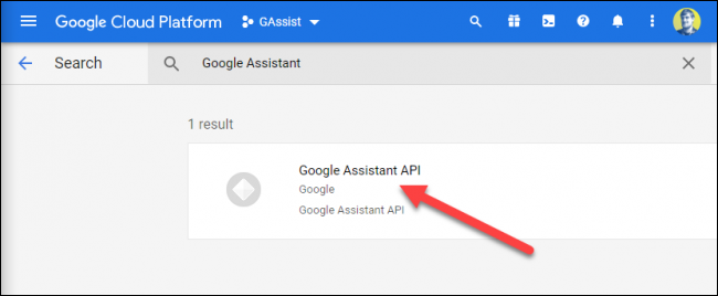 表示されたら[GoogleアシスタントAPI]オプションをクリックします。