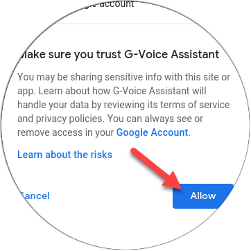 [許可]をタップして、G-Voiceアシスタントを信頼します。