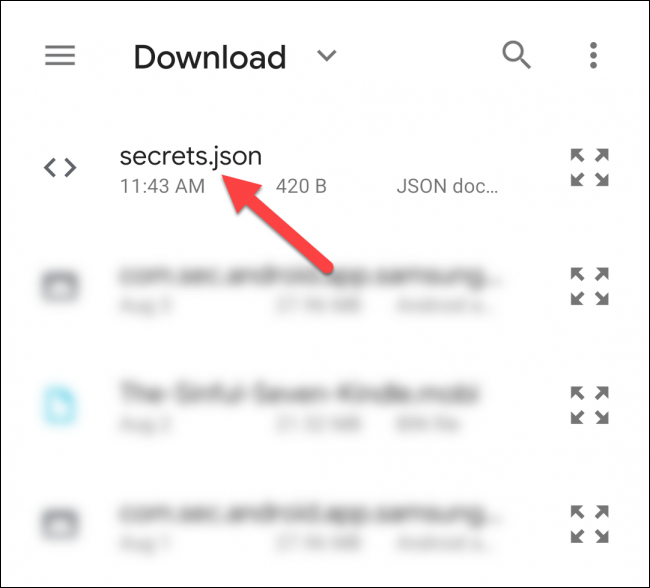 「ダウンロード」フォルダで「secrets.json」を選択します。