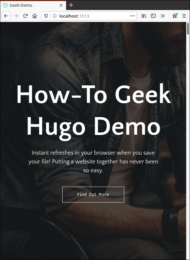 localhost：1313で実行されているFirefoxのデフォルトのテーマ静的Webサイト。
