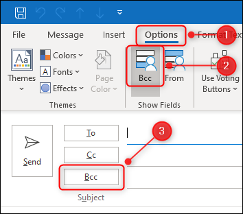 Die „BCC“-Umschaltfläche von Outlook.