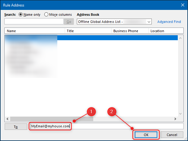 Das Feld, in das Sie die E-Mail-Adresse eingeben, an die die E-Mails weitergeleitet werden sollen.