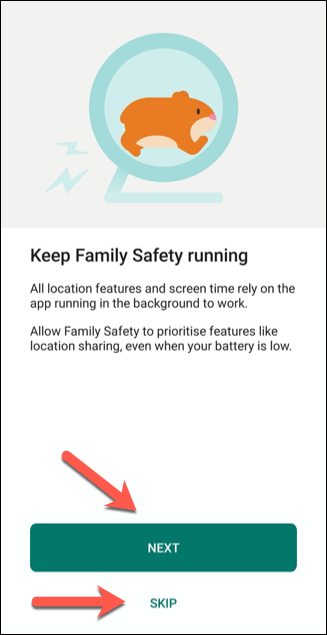 Atingeți „Omiteți” în aplicația Microsoft Family Safety pentru orice permisiuni pe care nu doriți să le permiteți.