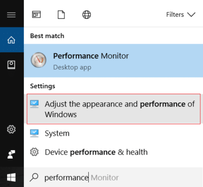 Kliknij Dostosuj wygląd i wydajność systemu Windows