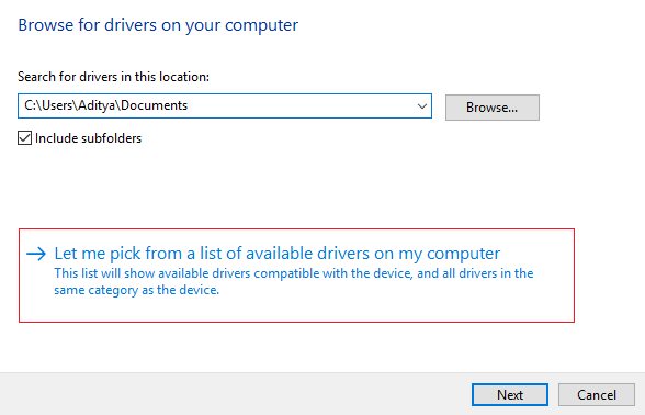 Pozwól mi wybrać z listy dostępnych sterowników na moim komputerze | 15 sposobów na przyspieszenie wolnego komputera z systemem Windows 10
