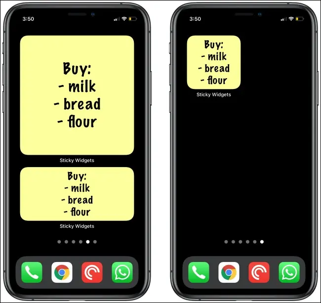 Liste de produse alimentare în Sticky Widgets pentru iPhone.