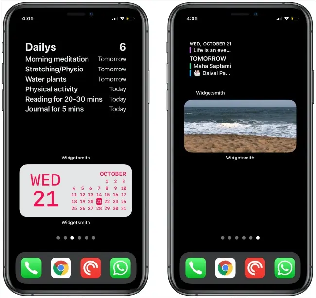 Două widget-uri Widgetsmith pe două iPhone-uri.