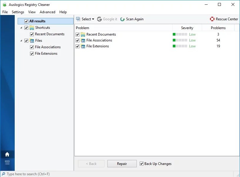 Auslogics Registry Cleanerを使用して、黒い画面の問題を修正します。