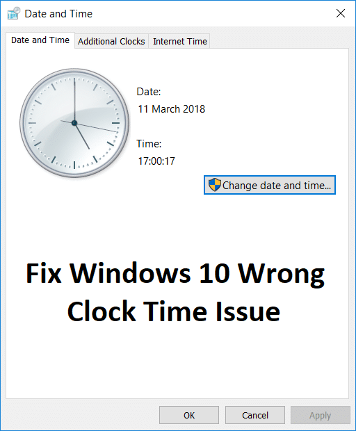 Windows10の間違った時計の時間の問題を修正する