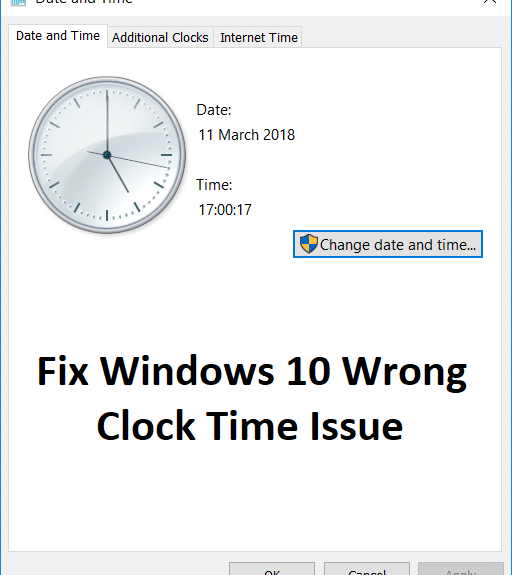 Windows10の間違った時計の時間の問題を修正する