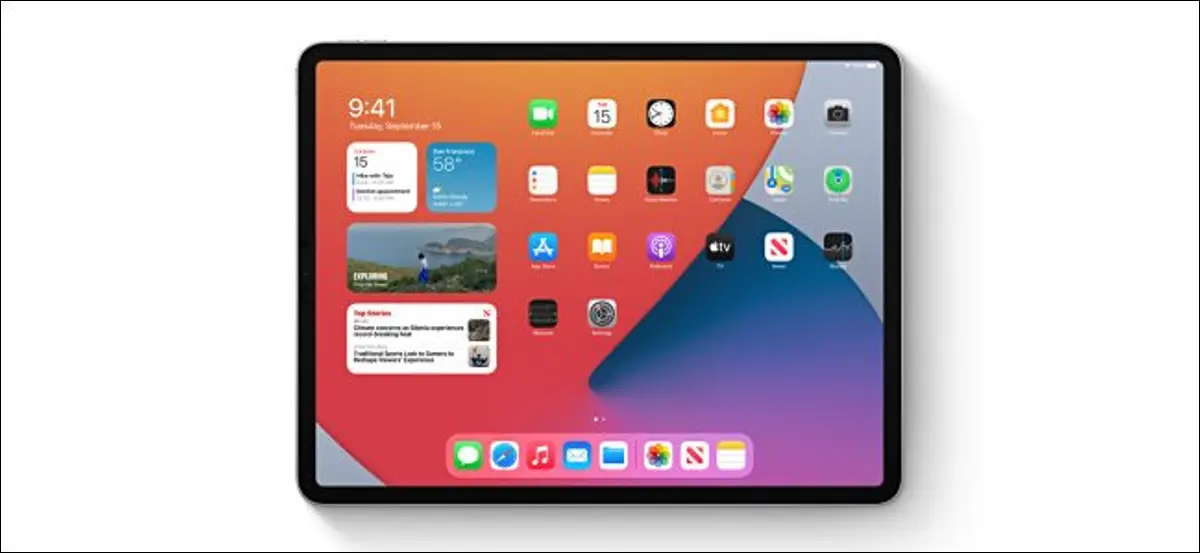La schermata iniziale che mostra i widget su un iPad.