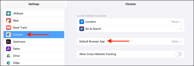 Tocca App browser predefinita