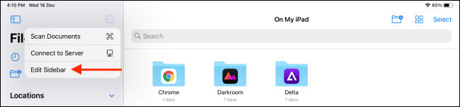 Modifica la barra laterale nell'app File