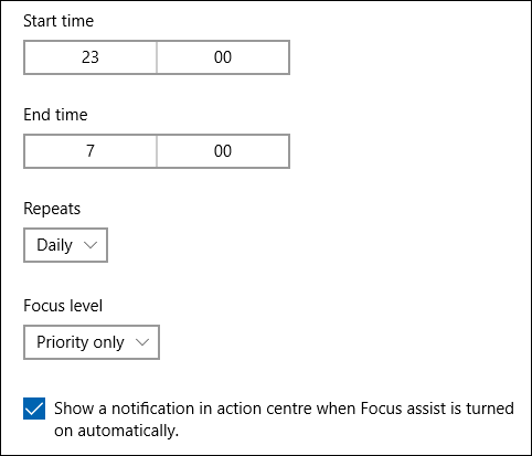 Les options d'heure dans la règle "Pendant ces heures".