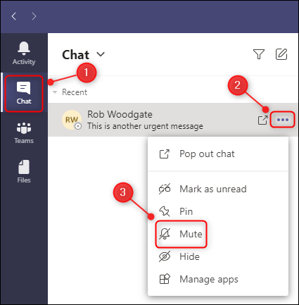L'option de menu "Muet" pour un chat.