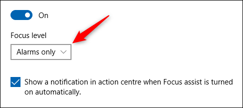 Un exemple de la liste déroulante "Niveau de focus".