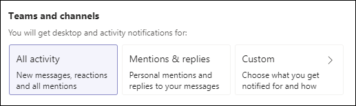 Les options de notification "Équipes et canaux".