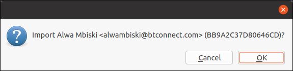 Dettagli chiave corrispondenti visualizzati in una finestra di dialogo in Thunderbird
