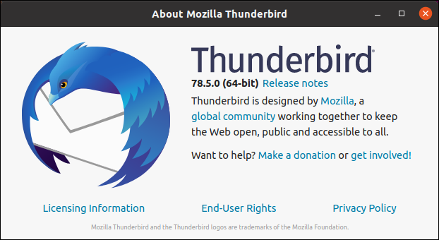 Aiuto di Thunderbird sulla finestra di dialogo