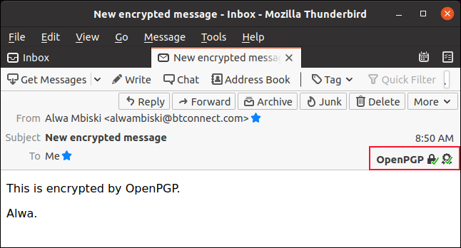 Ricezione di un'e-mail crittografata in Thunderbird