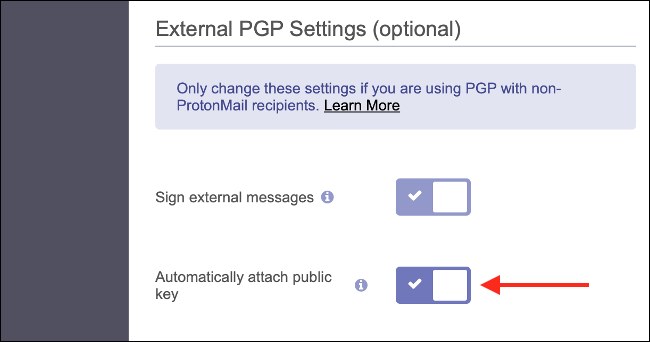 Öffentlichen Schlüssel automatisch an ausgehende ProtonMail-Nachrichten anhängen