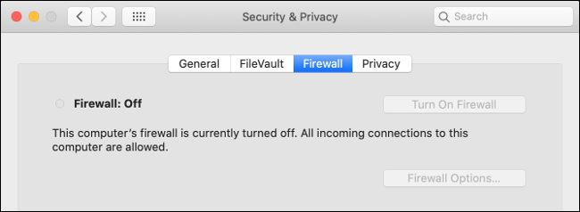 Firewall macOS disabilitato