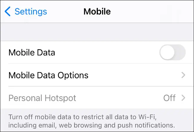 Disabilita i dati mobili su iPhone