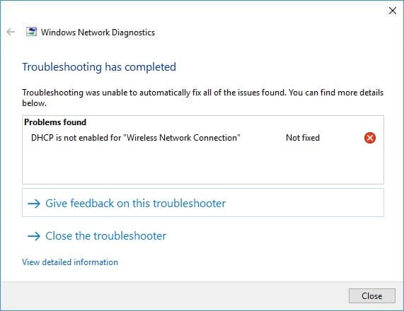 Windows 10에서 WiFi에 DHCP가 활성화되어 있지 않은 문제 수정